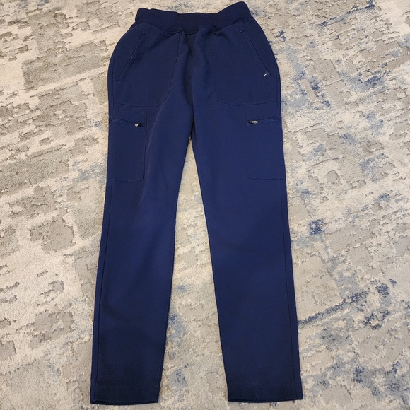 Jaanuu Navy Blue Scrub Set Short Sleeve Zip Top 7-Pocket Cargo Pants Size XS - Picture 14 of 16